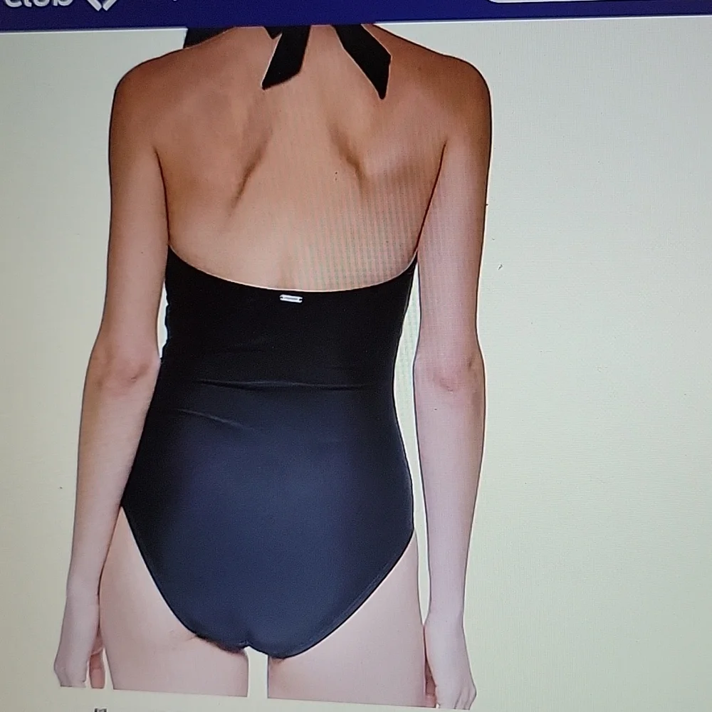 DKNY one piece Black halter shirred waist swimsuit moderate coverage Medium NEW… - Picture 5 of 8